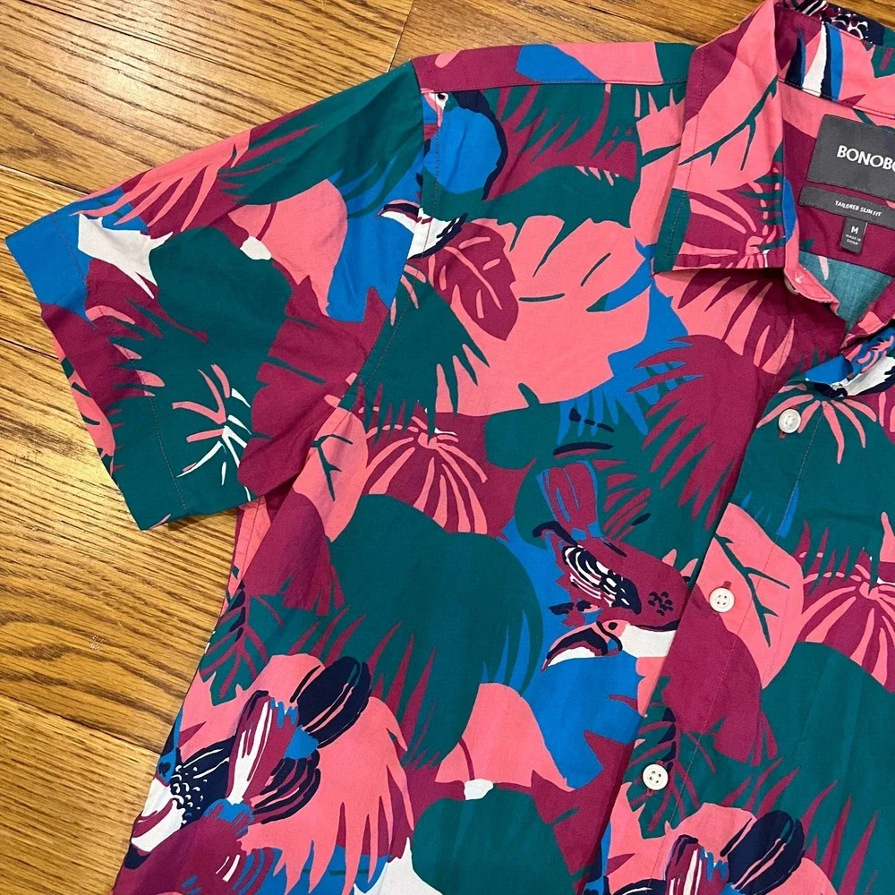 Bonobos Shirt Mens Medium‎ Pink All Over Print Tailored Slim Fit Button Up